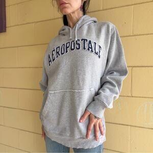 Y2K Mens Aeropostale Pullover Hoodie Grey Size Large
